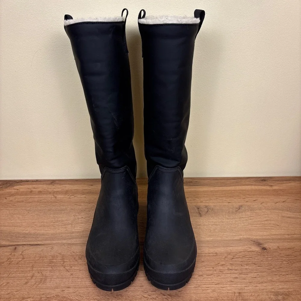 SAM EDELMAN Lessie Tall Rain Boots In Black Women‎ Size 8 Slip-On Weatherproof
